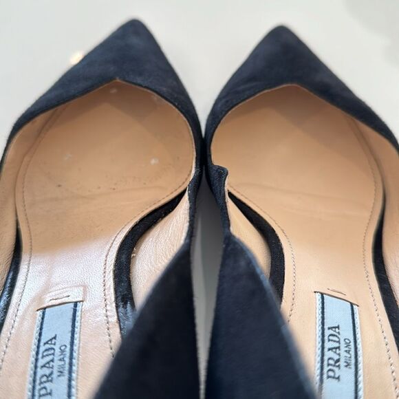 Prada Calzature Donna Black Suede D’Orsay Pointed Toe Heels Pumps Size 37 - Picture 10 of 10